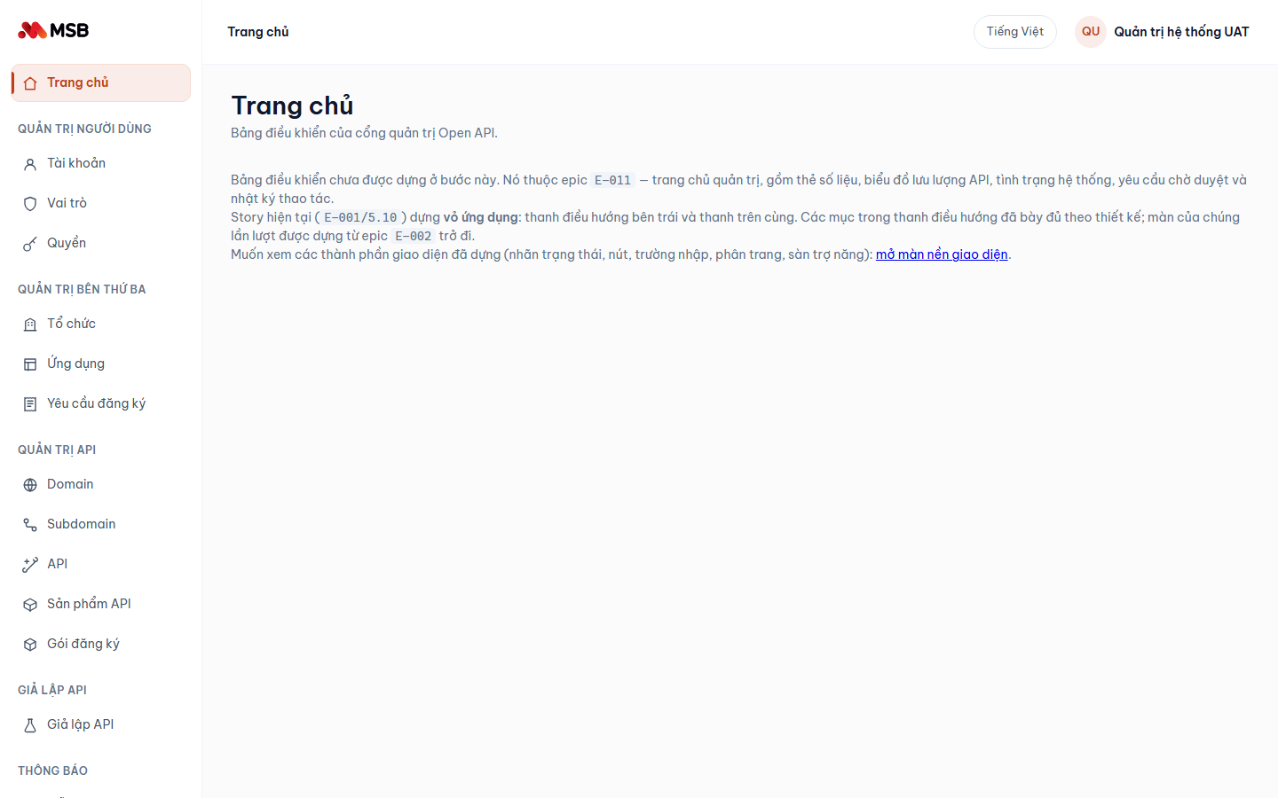 Vỏ trang quản trị với đủ menu của Super admin
