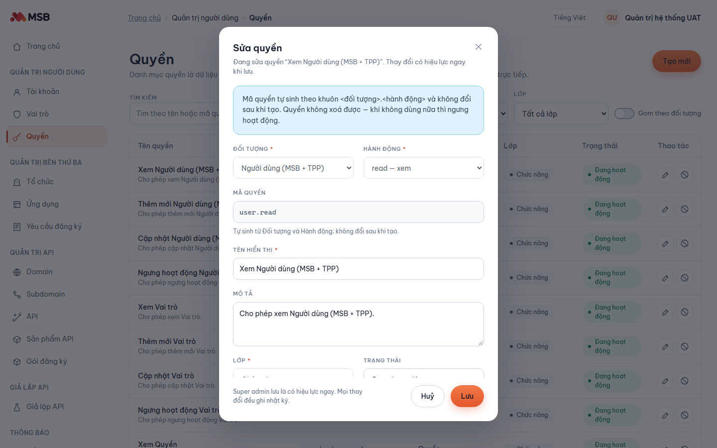 Biểu mẫu Sửa quyền